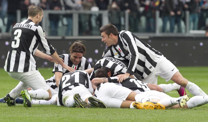 La festa della Juventus dopo il gol di Giaccherini