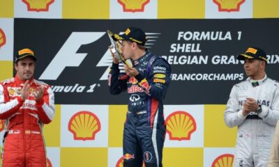 Podio GP Belgio 2013 F1: Vettel, Alonso, Hamilton