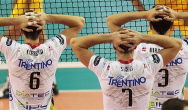 La prima linea dell'Itas Trento con Ferreira, Suxho e Birarelli