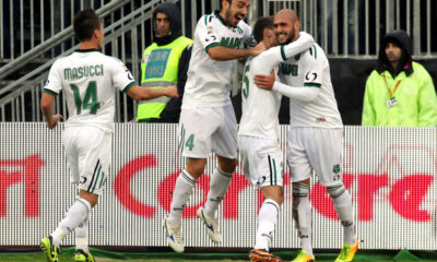 L'esultanza dei giocatori del Sassuolo