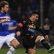 un contrasto in Sampdoria-Udinese