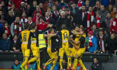 Atletico Madrid in festa dopo il gol