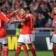 L'esultanaza dei giocatori del Benfica dopo la qualificazioni contro la Juve