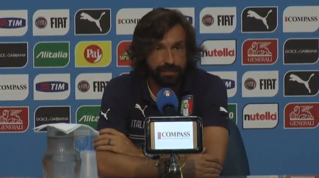 Andrea Pirlo parla in conferenza stampa da Casa Azzurri Mondiali, Italia