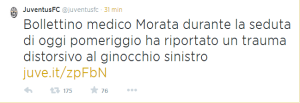 Ecco il comunicato della Juventus su Twitter riguardo l'infortunio di Alvaro Morata