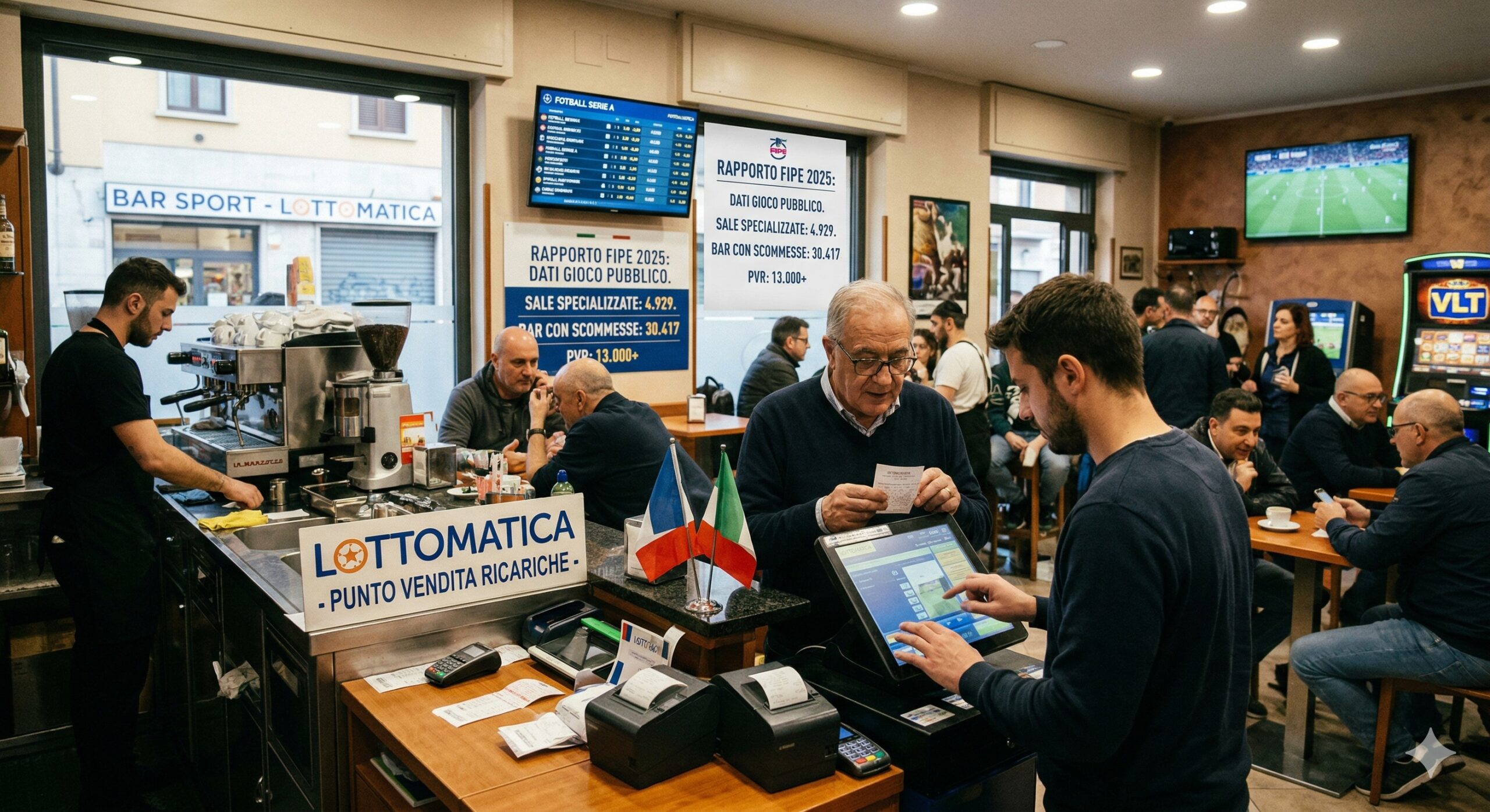 Gioco pubblico, bar con scommesse e punti ricarica online: il Rapporto FIPE 2025 fotografa un settore in trasformazione con oltre 35.000 punti vendita attivi e 1,14 milioni di dipendenti. Tutti i numeri regione per regione.